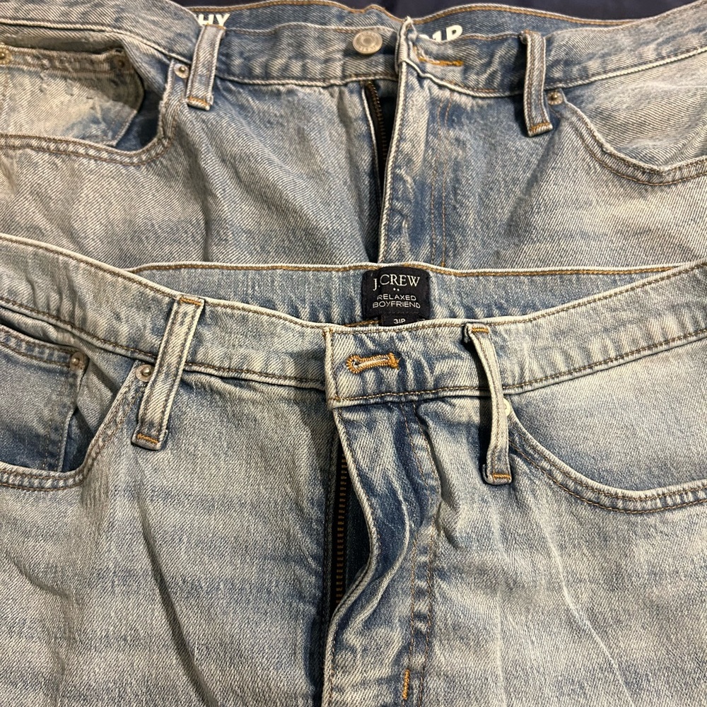 Two pair of J Crew boyfriend jeans, size 31p.